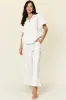 Double Take Full Size Texture Half Zip Short Sleeve Top and Pants Set sold by The Dogwood Boutique