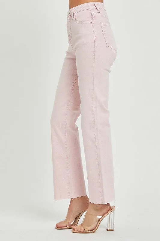RISEN Acid Pink High Rise Raw Hem Slit Straight Pants sold by The Dogwood Boutique product image thumbnail 3