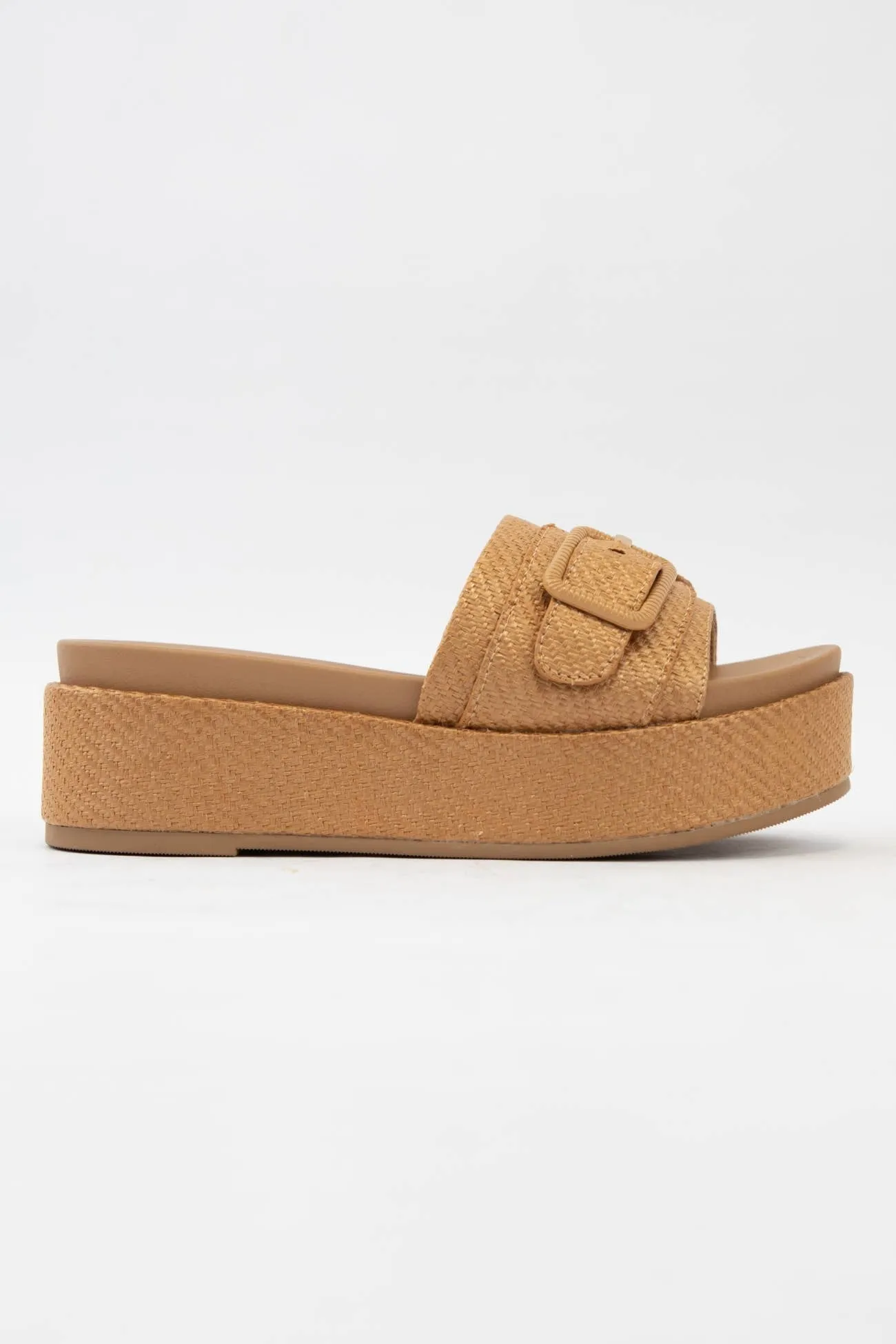 Camel Raffia Buckle Strap Platform Sandals sold by The Dogwood Boutique product image thumbnail 2