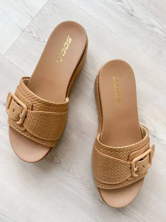 Camel Raffia Buckle Strap Platform Sandals sold by The Dogwood Boutique product image thumbnail 3