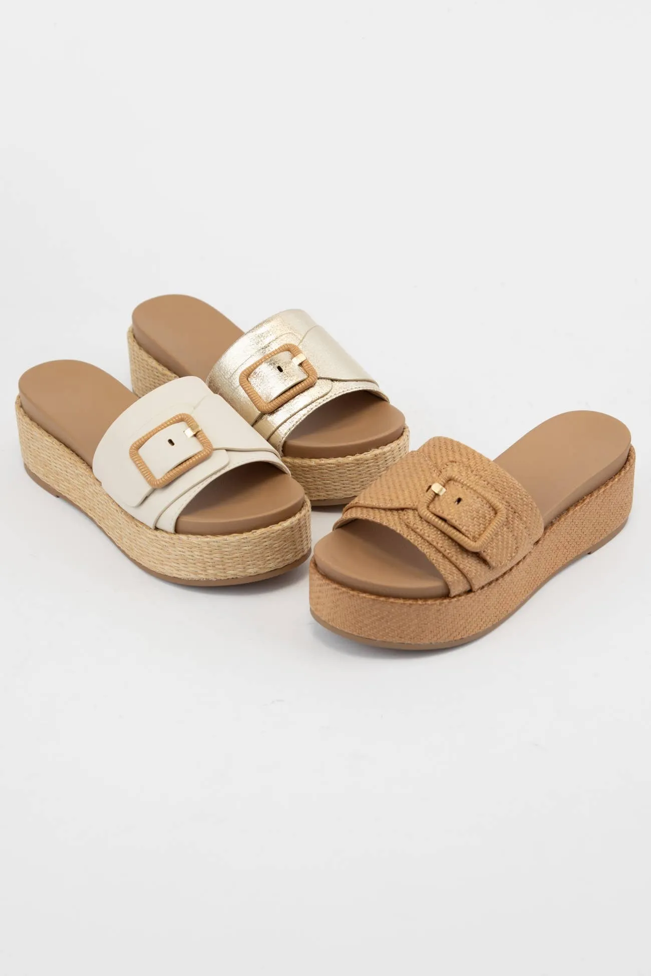 Camel Raffia Buckle Strap Platform Sandals sold by The Dogwood Boutique product image thumbnail 4