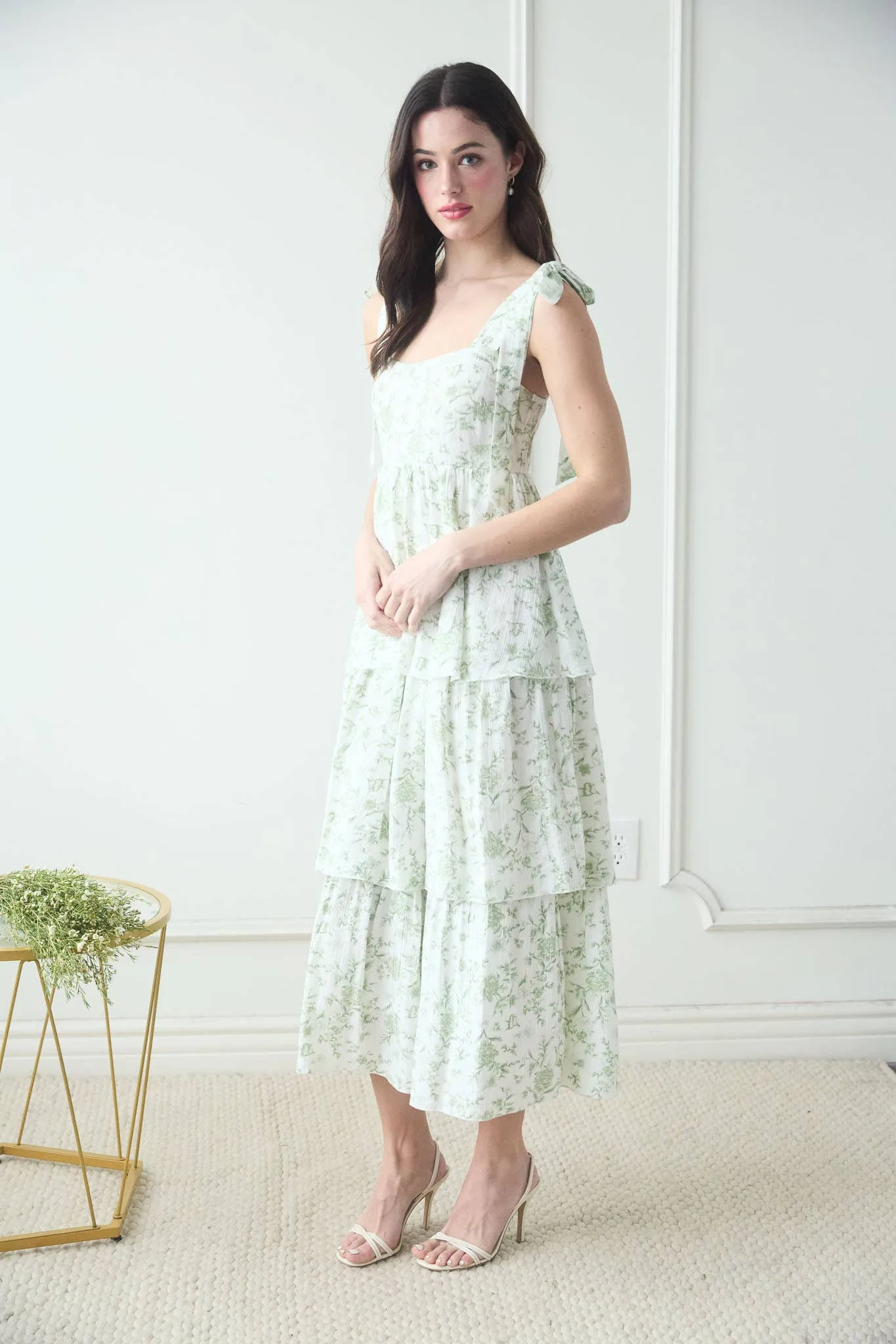 Blue FLORAL TIE STRAP RUFFLE TIERED MIDI DRESS sold by The Dogwood Boutique product image thumbnail 4