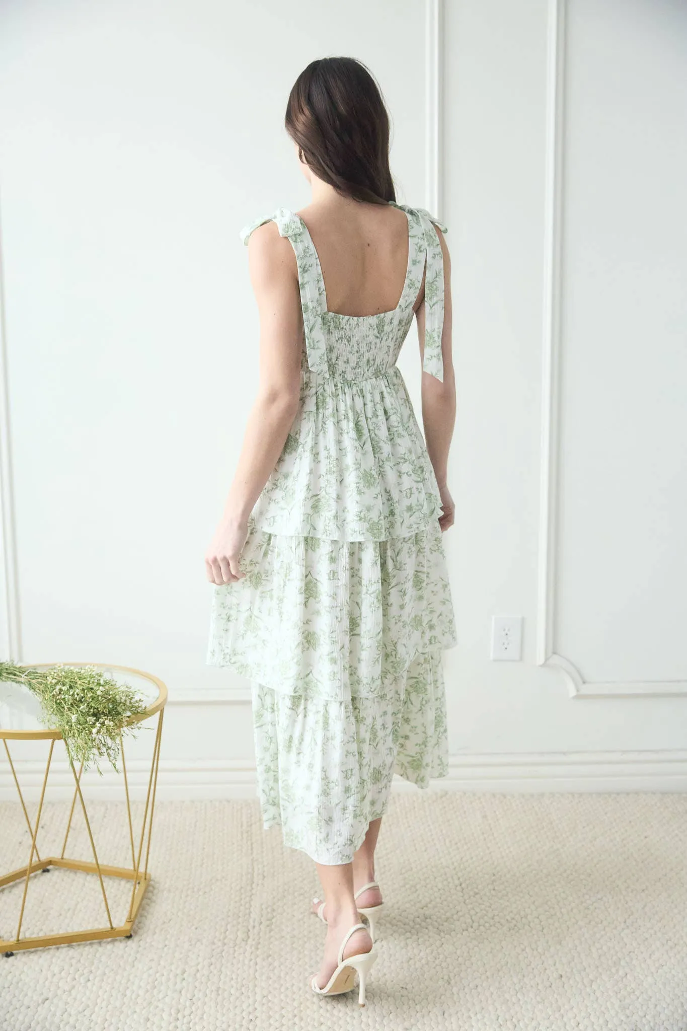 Blue FLORAL TIE STRAP RUFFLE TIERED MIDI DRESS sold by The Dogwood Boutique product image thumbnail 3