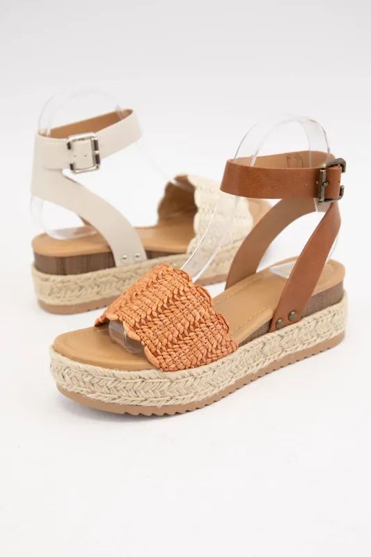 Bone Raffia Wavy Platform Sandals sold by The Dogwood Boutique
