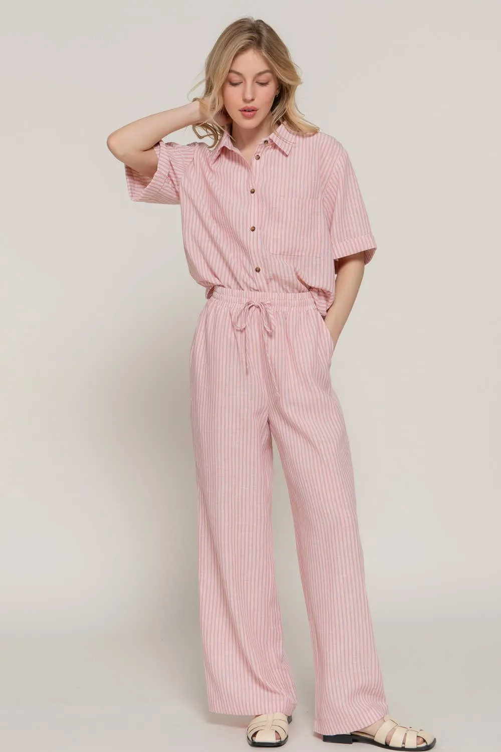 Elastic Waistband Straight Fit Striped Pants sold by The Dogwood Boutique product image thumbnail 4