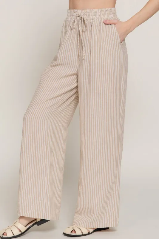Elastic Waistband Straight Fit Striped Pants sold by The Dogwood Boutique