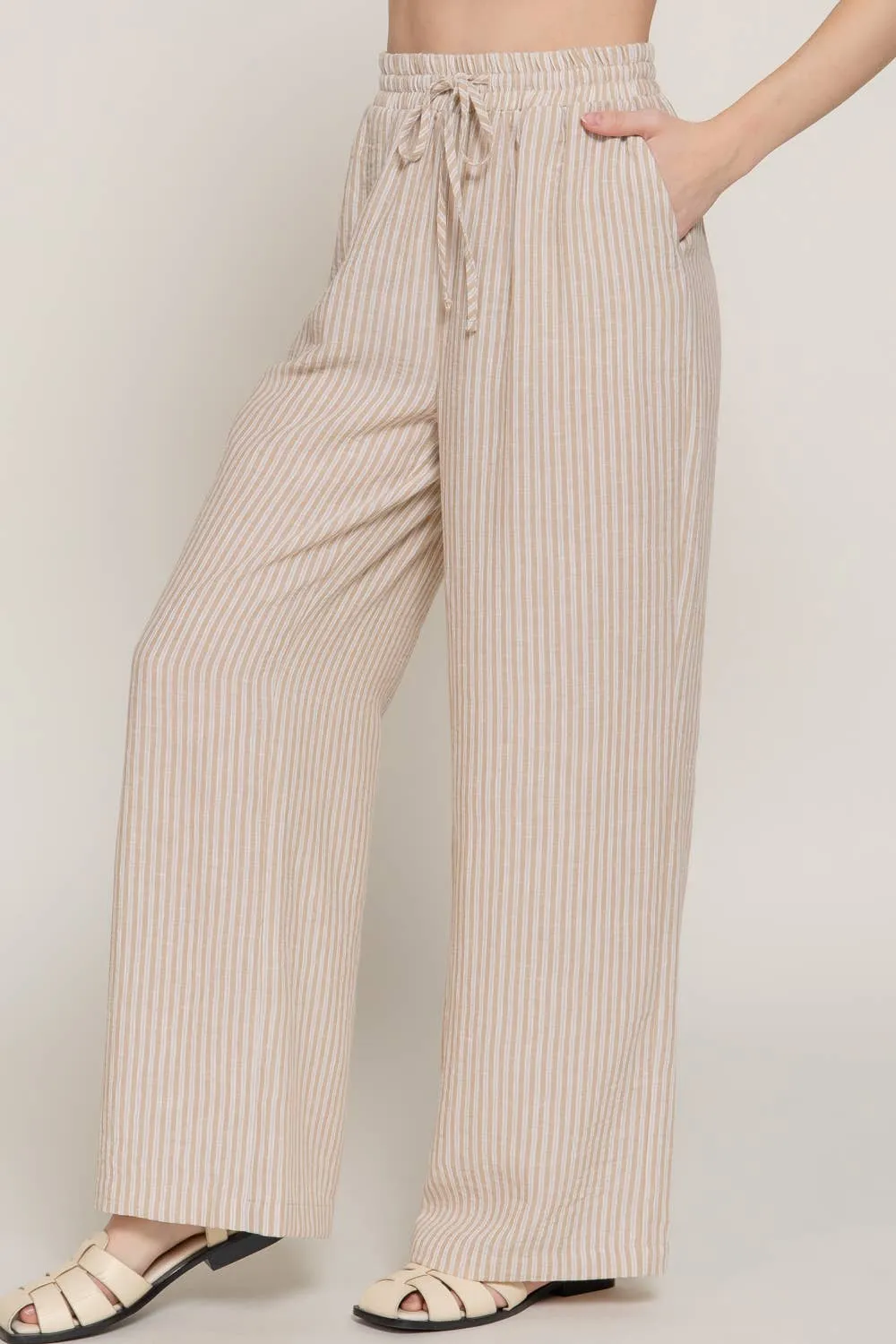 Elastic Waistband Straight Fit Striped Pants sold by The Dogwood Boutique