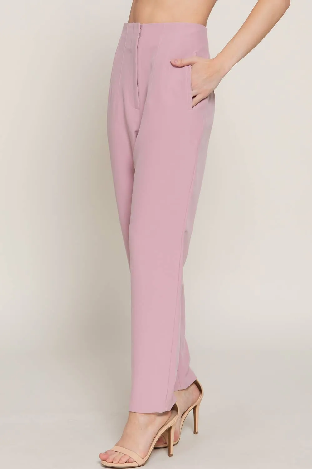 Pale Pink High Waist Pintuck Detail Pants sold by The Dogwood Boutique product image thumbnail 3