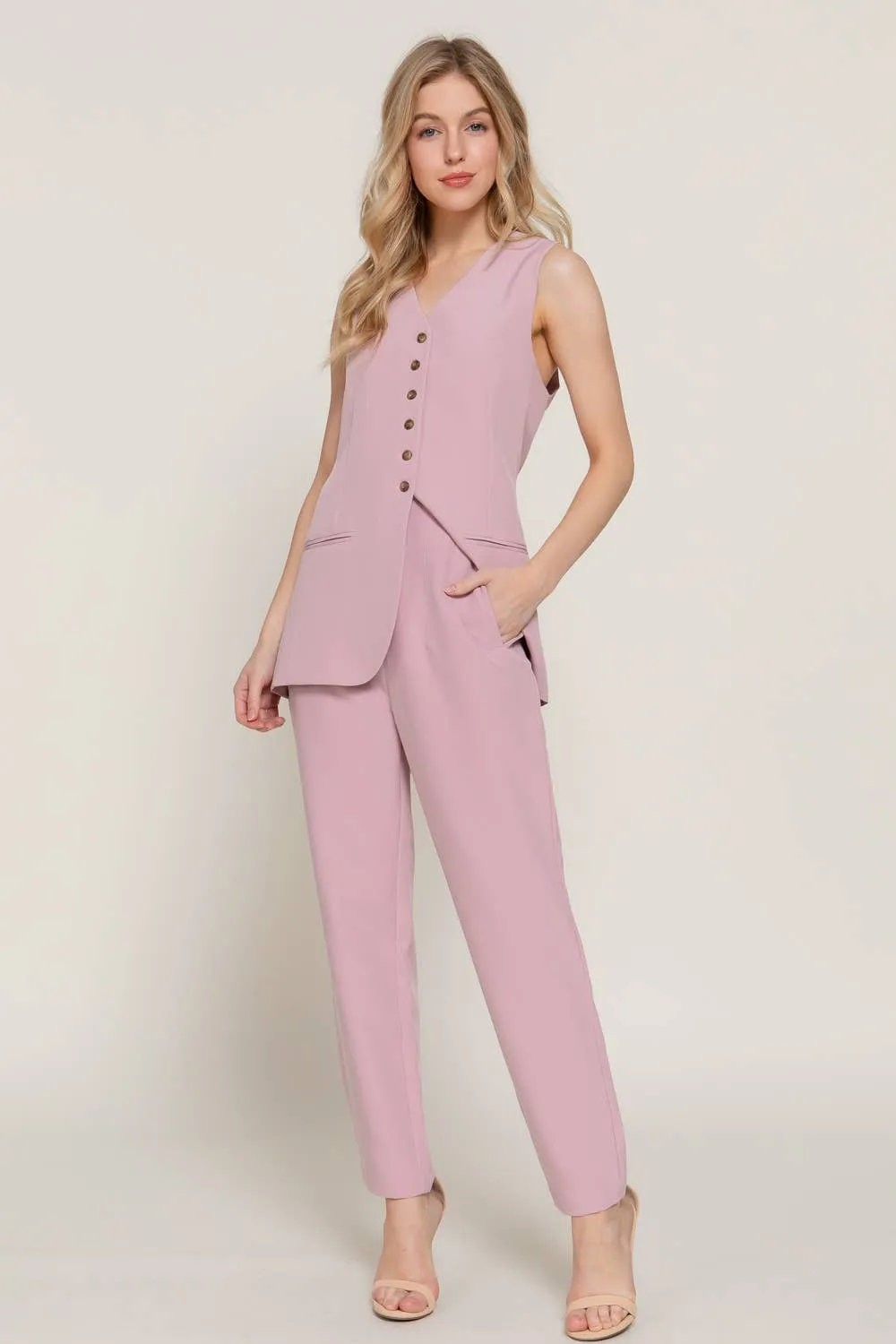 Pale Pink High Waist Pintuck Detail Pants sold by The Dogwood Boutique product image thumbnail 4