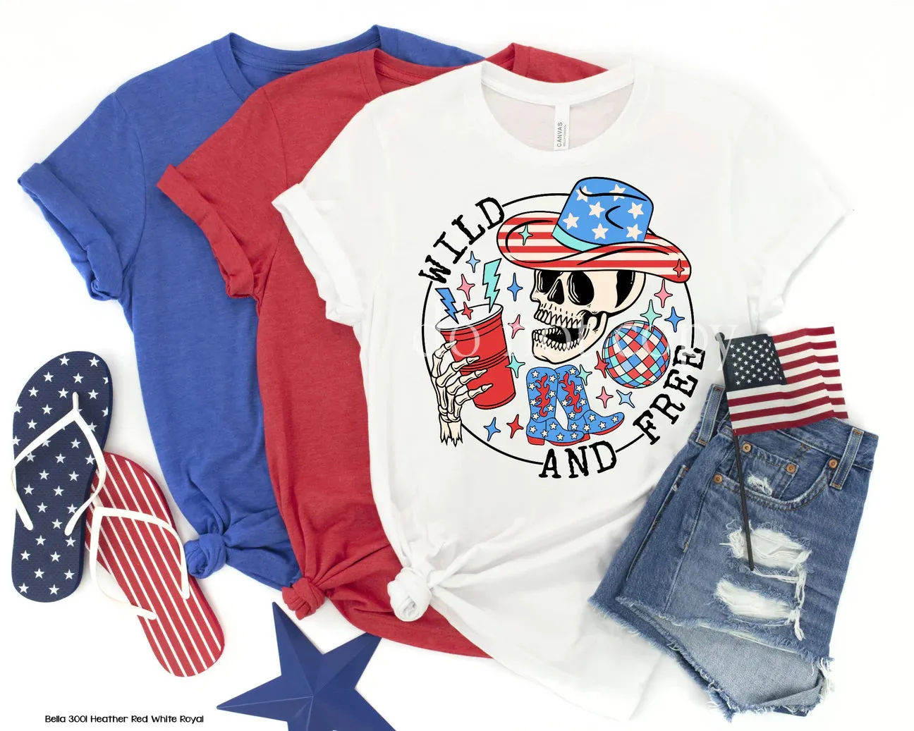 Wild & Free Patriotic Skelly Tee Shirt sold by The Dogwood Boutique product image thumbnail 2