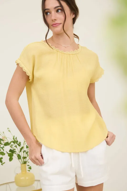 Lace Trim Back Bow Detail Short Sleeve Blouse sold by The Dogwood Boutique