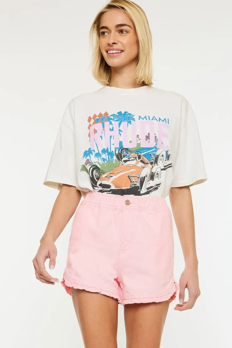 Kancan Soft Pink High Rise Ruffle Edge Shorts sold by The Dogwood Boutique