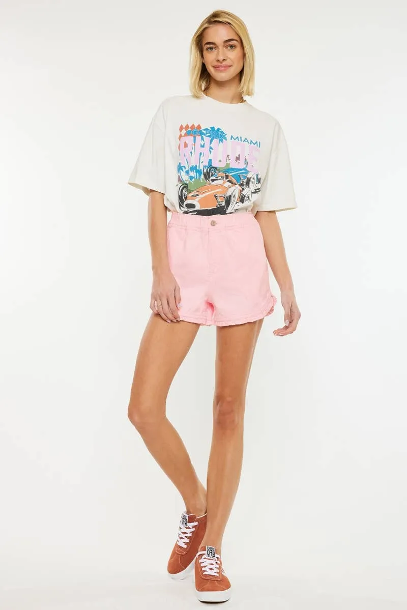 Kancan Soft Pink High Rise Ruffle Edge Shorts sold by The Dogwood Boutique product image thumbnail 4
