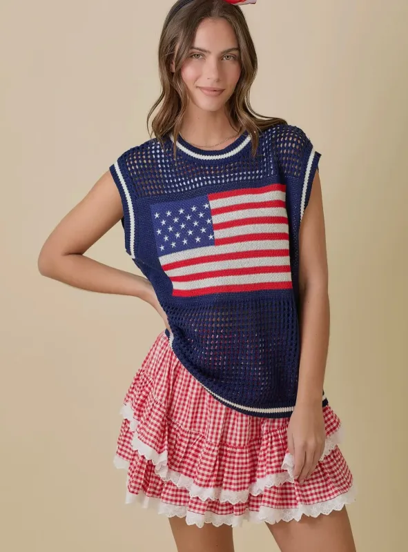 American Flag Crochet Sleeveless Top sold by The Dogwood Boutique
