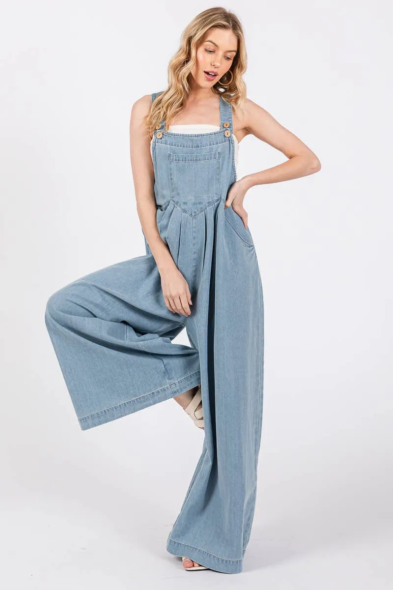 Wide Leg Washed Denim Overalls Jumpsuit sold by The Dogwood Boutique product image thumbnail 5