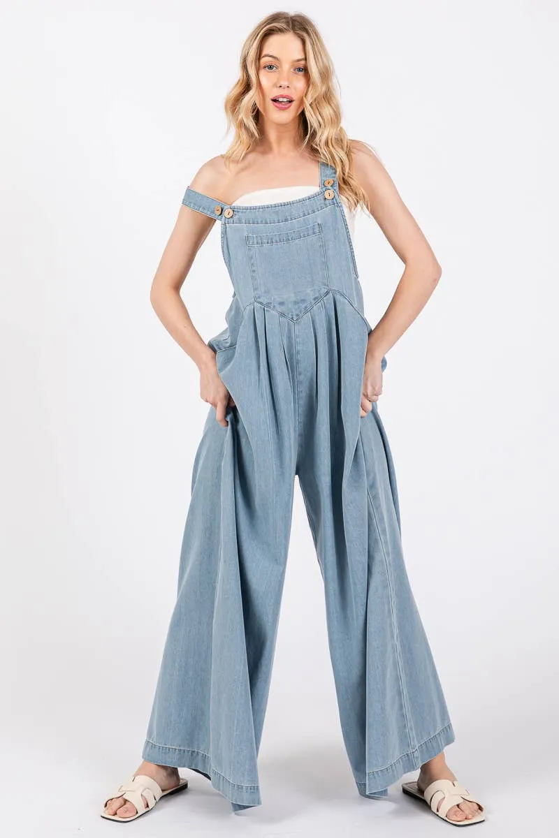 Wide Leg Washed Denim Overalls Jumpsuit sold by The Dogwood Boutique product image thumbnail 3