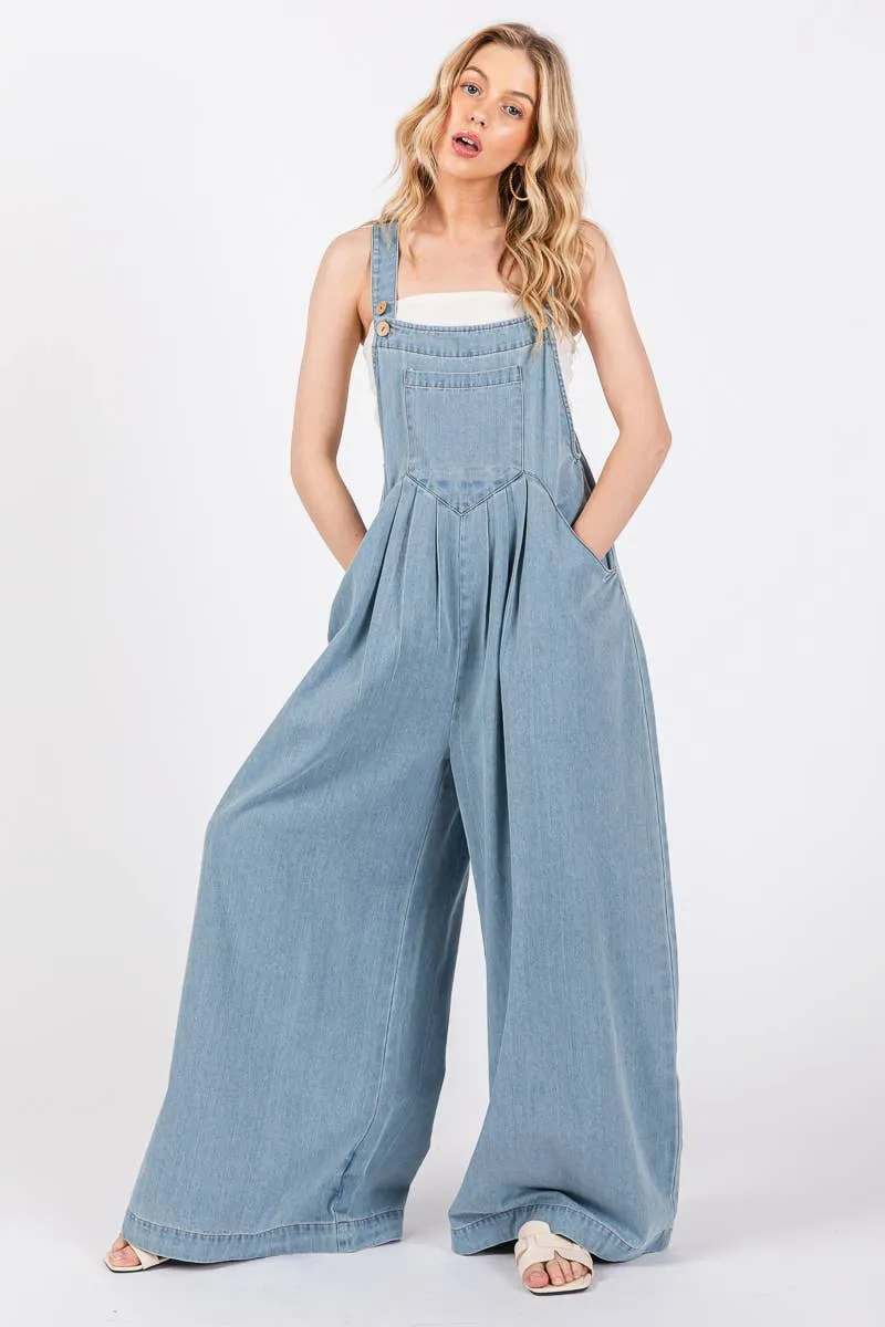 Wide Leg Washed Denim Overalls Jumpsuit sold by The Dogwood Boutique product image thumbnail 2