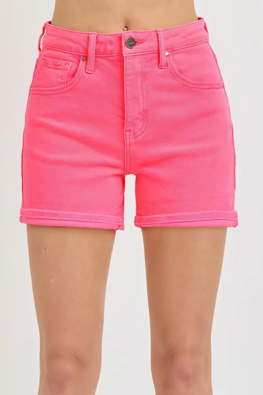 Risen Hot Pink High Rise Cuffed Shorts sold by The Dogwood Boutique