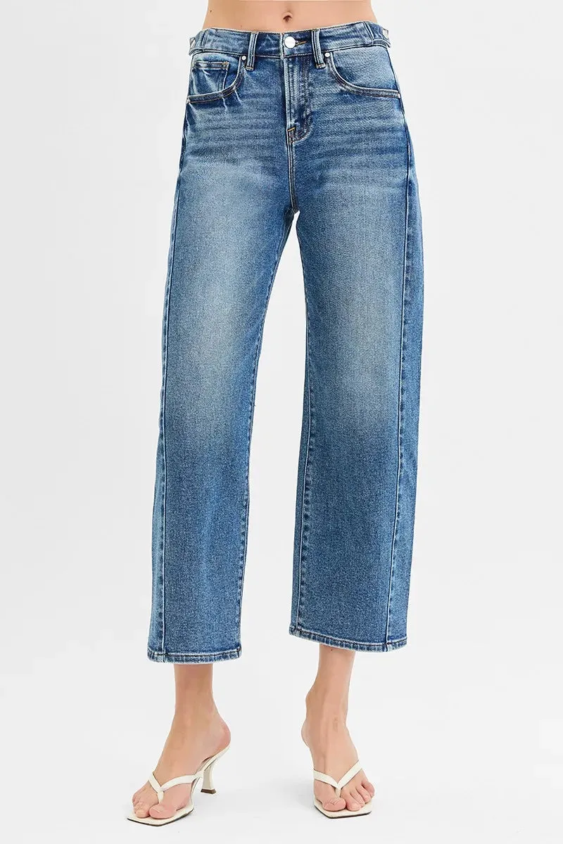 RISEN High Rise Crop Length Barrel Adjustable Waist Band Jeans sold by The Dogwood Boutique