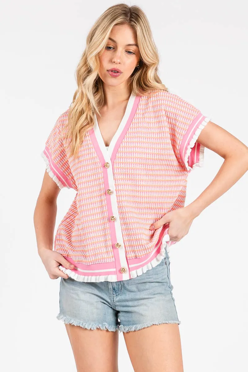 Gingham Knit Button Up Cardigan sold by The Dogwood Boutique