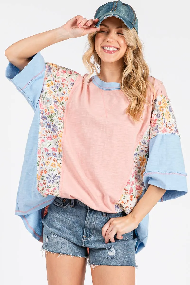 Washed Floral Patchwork Oversized Contrast Top sold by The Dogwood Boutique product image thumbnail 4