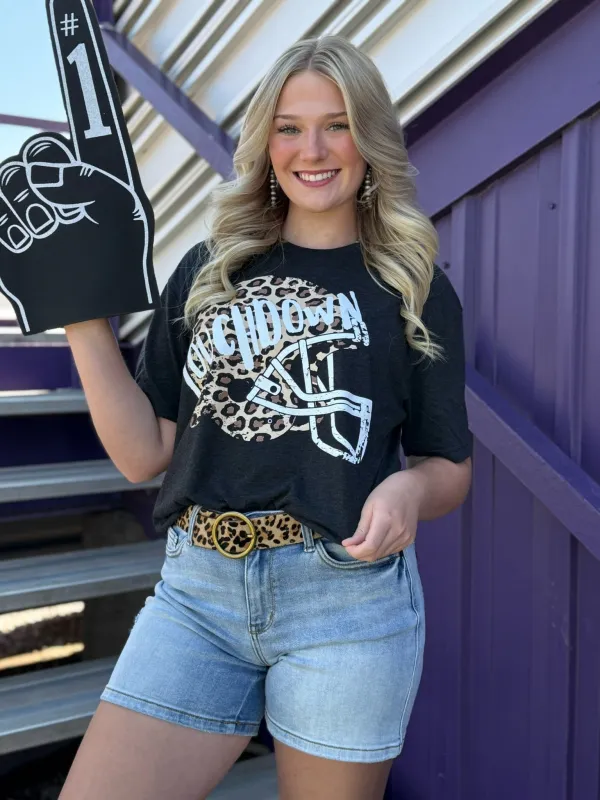 Leopard Helmet with Glitter Touchdown Tee sold by The Dogwood Boutique