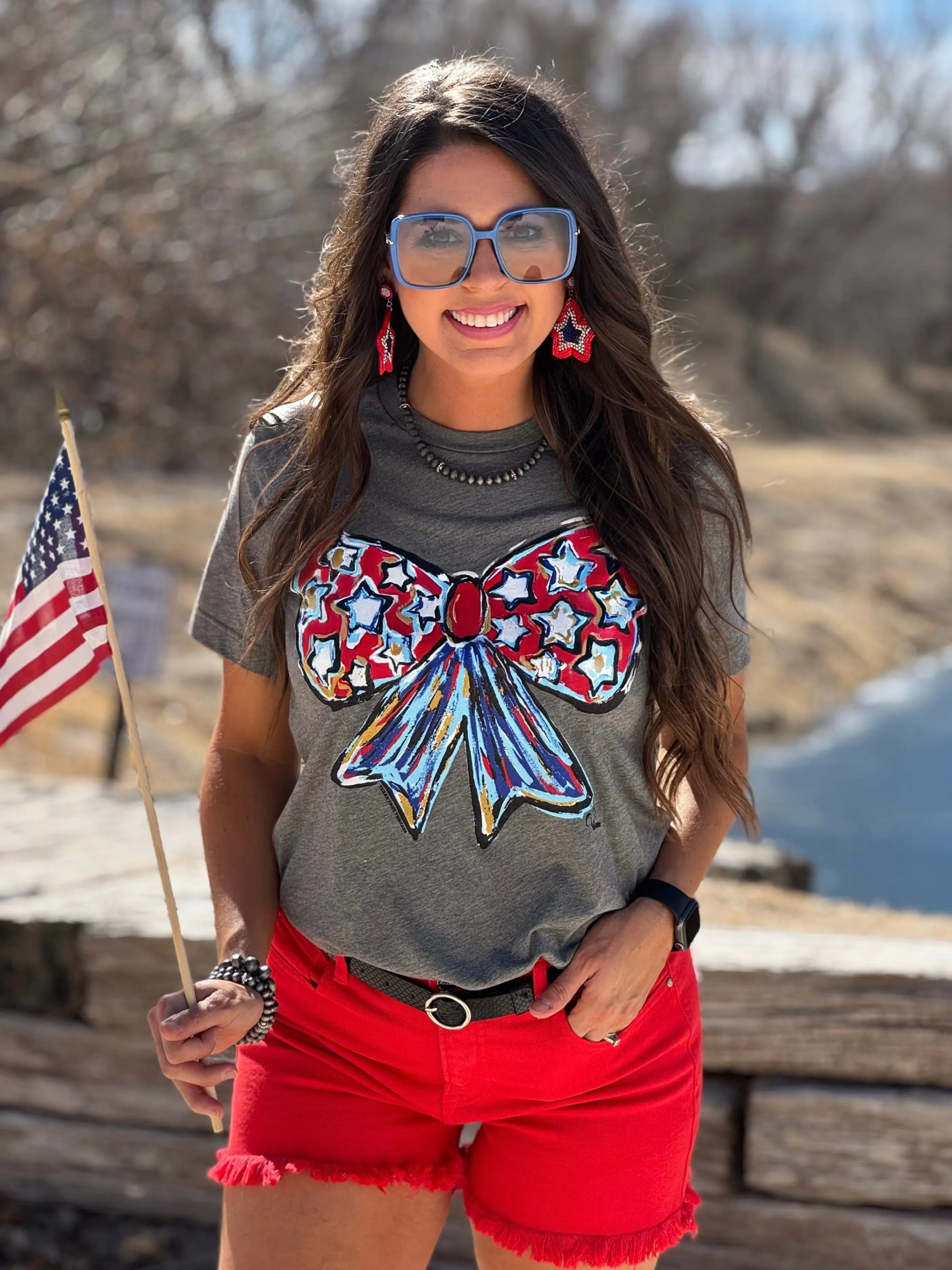 Callie Ann Stelter Patriotic Bow Tee sold by The Dogwood Boutique product image thumbnail 5