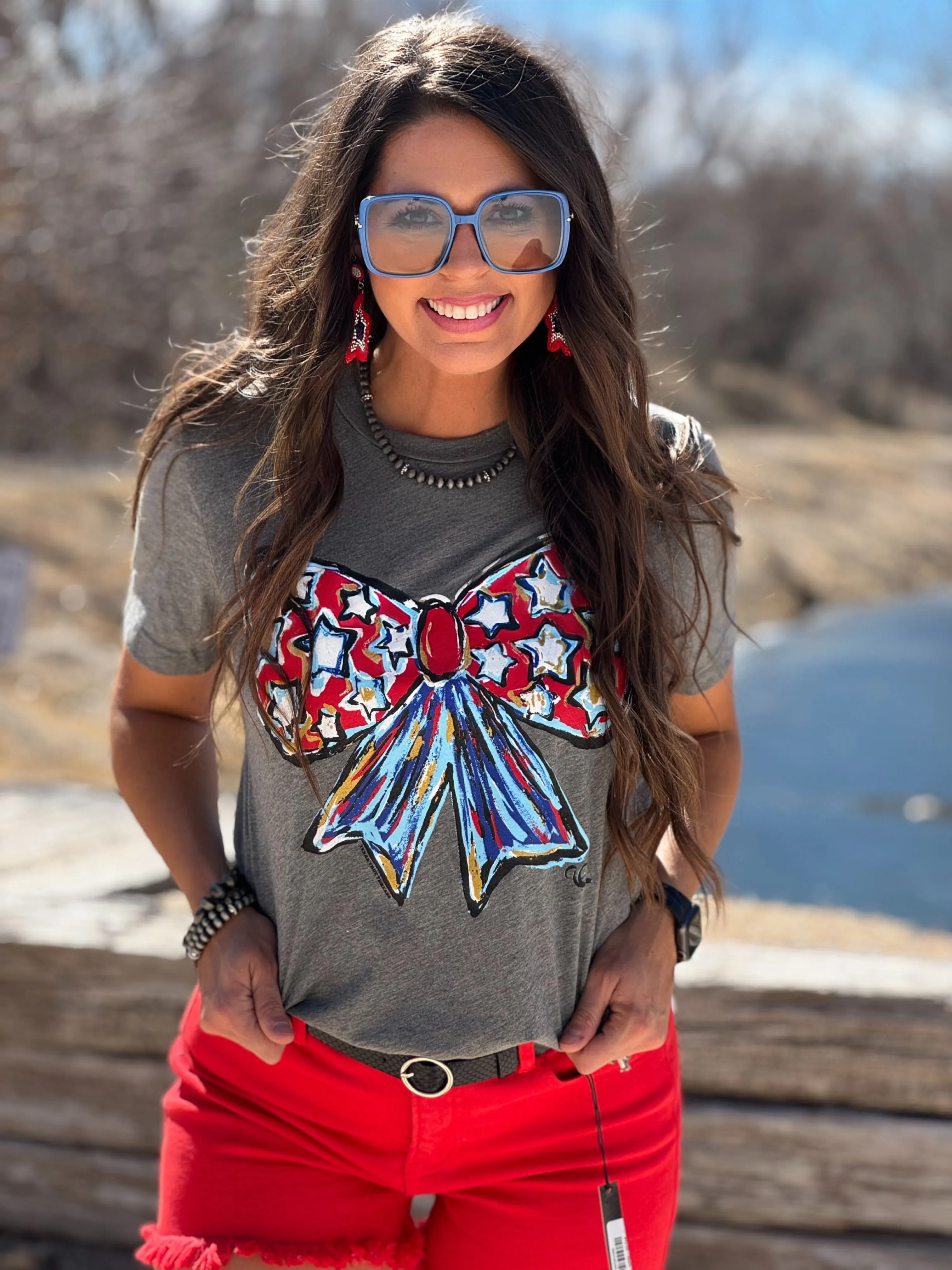 Callie Ann Stelter Patriotic Bow Tee sold by The Dogwood Boutique product image thumbnail 4