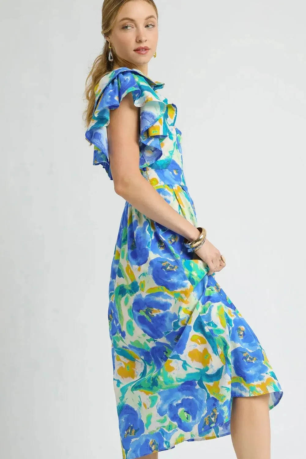 Umgee Floral Ruffled Cap Sleeve Midi Dress sold by The Dogwood Boutique product image thumbnail 2