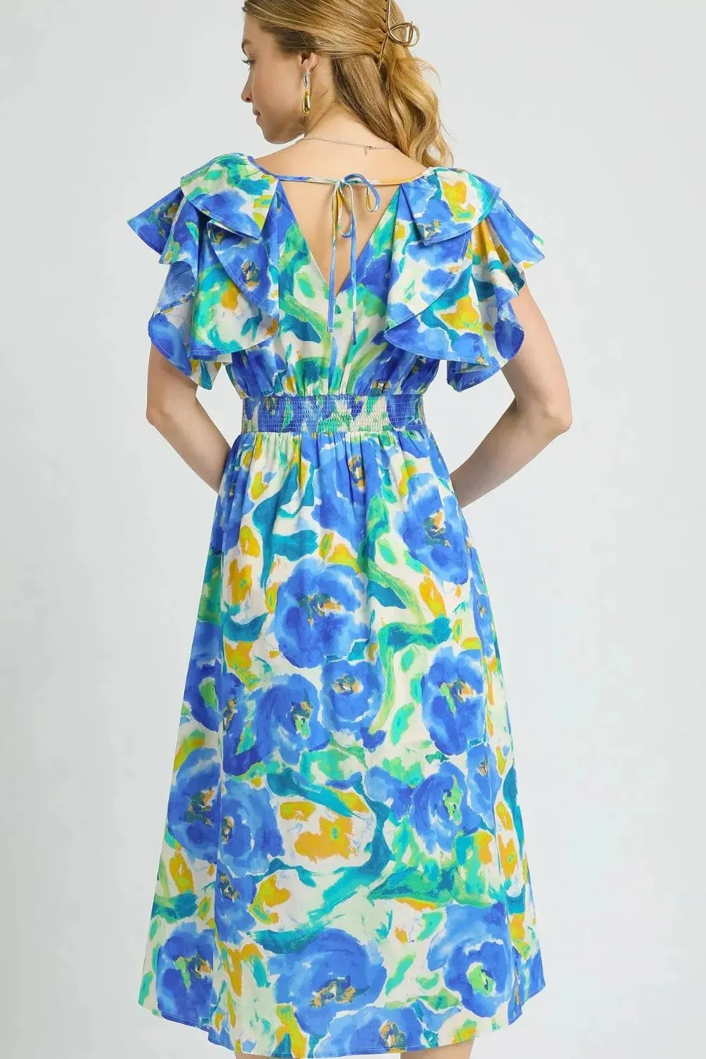 Umgee Floral Ruffled Cap Sleeve Midi Dress sold by The Dogwood Boutique product image thumbnail 3
