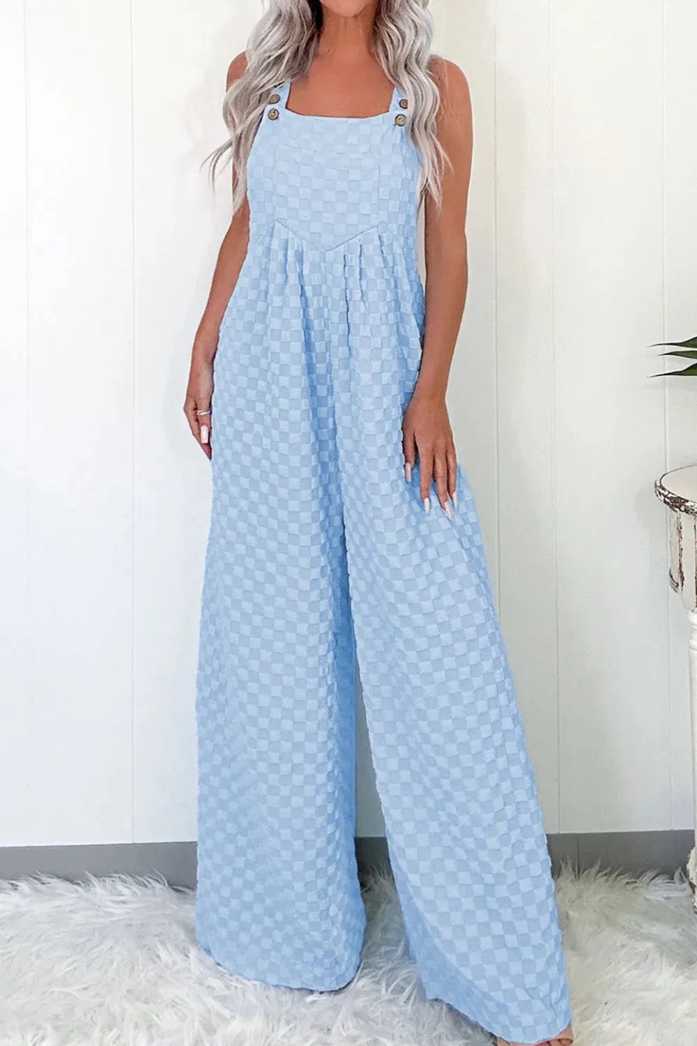 Checkered Pocketed Wide Leg Overalls sold by The Dogwood Boutique