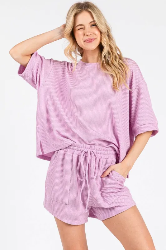 RIBBED GAME DAY ROUND NECK TOP AND SHORTS SET sold by The Dogwood Boutique