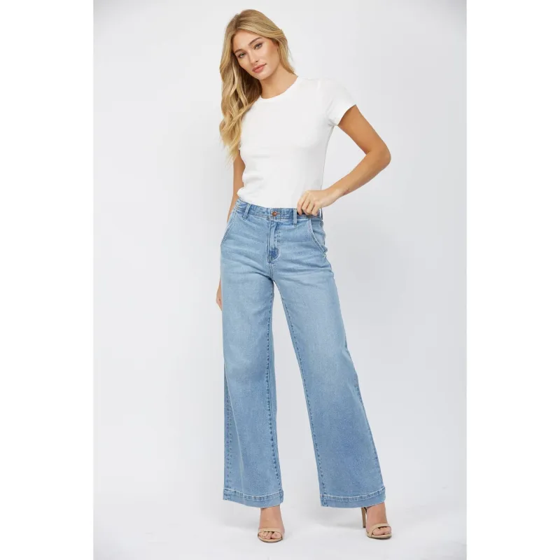 High Rise Wide Leg Jeans with Slant Pocket sold by The Dogwood Boutique