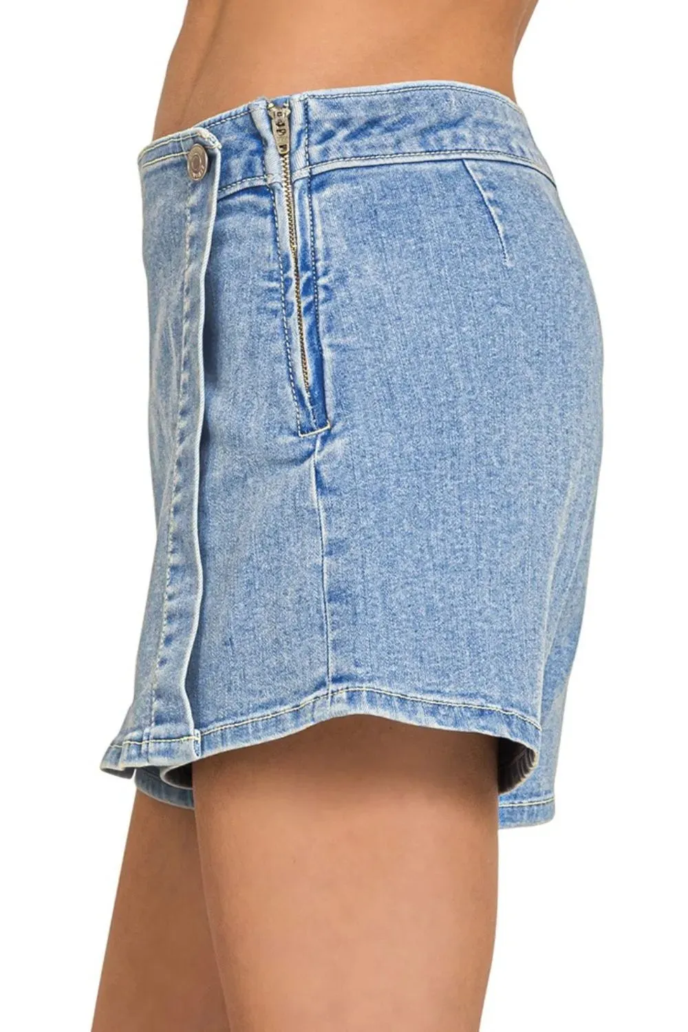 Zenana Wrap Front Skort Denim Shorts sold by The Dogwood Boutique product image thumbnail 4