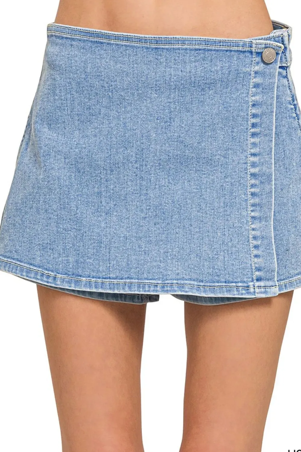 Zenana Wrap Front Skort Denim Shorts sold by The Dogwood Boutique product image thumbnail 2