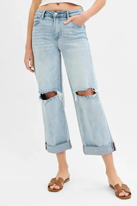 RISEN Full Size Mid Rise Fit Boyfriend Jeans with Cuff Plus Size sold by The Dogwood Boutique