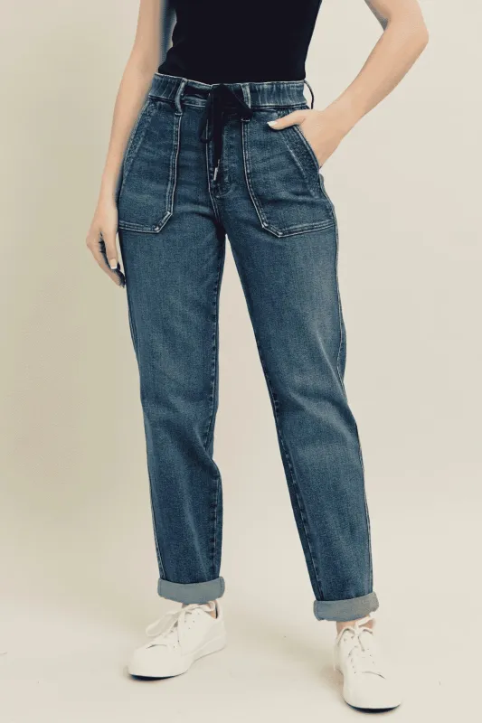 Judy Blue Full Size HW Vintage Wash Jeans w/ Drawstring Plus Size sold by The Dogwood Boutique