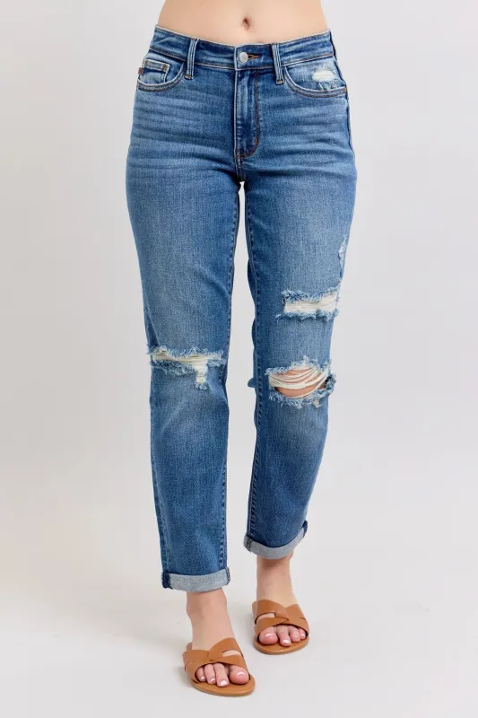 Judy Blue Full Size Mr Vintage Wash Boyfriend Fit W/ Destroy Jeans Plue Size sold by The Dogwood Boutique
