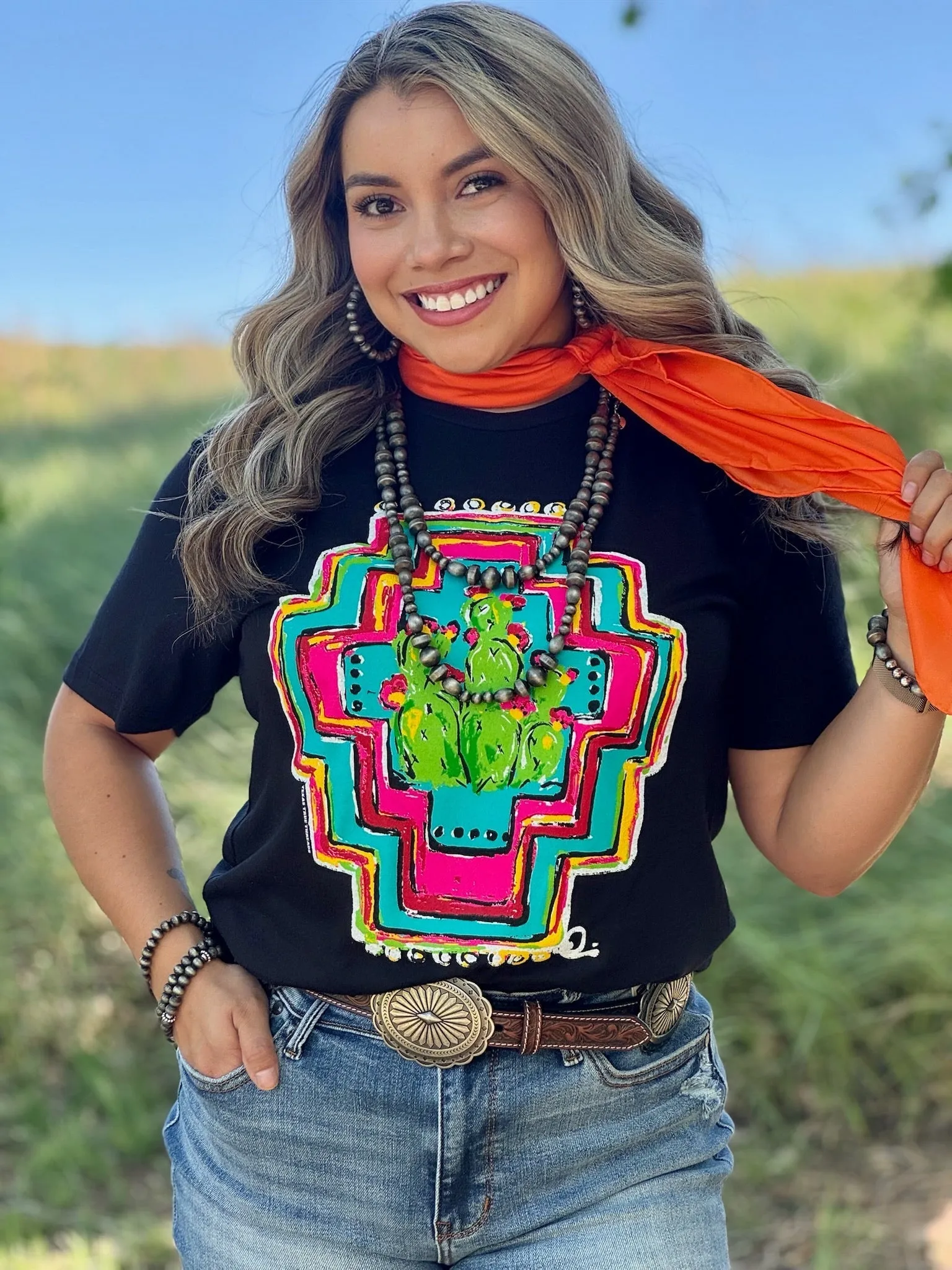 Callie Ann Stetler Aztec with Cacti Tee sold by The Dogwood Boutique