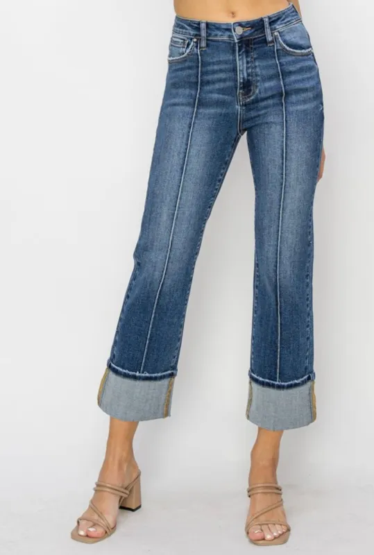 Risen High Rise Cuffed Straight Jeans sold by The Dogwood Boutique