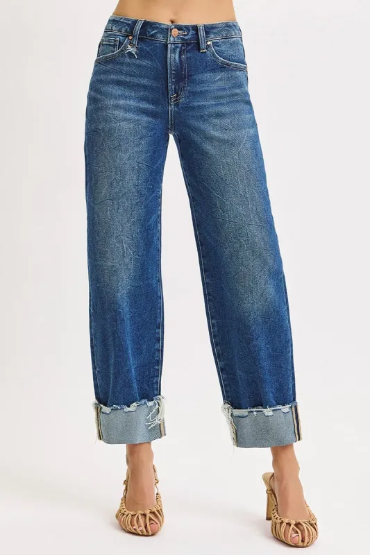 Risen High Rise Crop Boyfriend Cuffed Jeans sold by The Dogwood Boutique