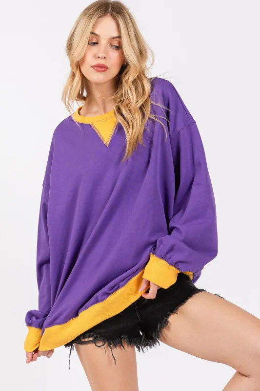 Purple Game day Contrast Cuff French Terry Sweatshirt sold by The Dogwood Boutique