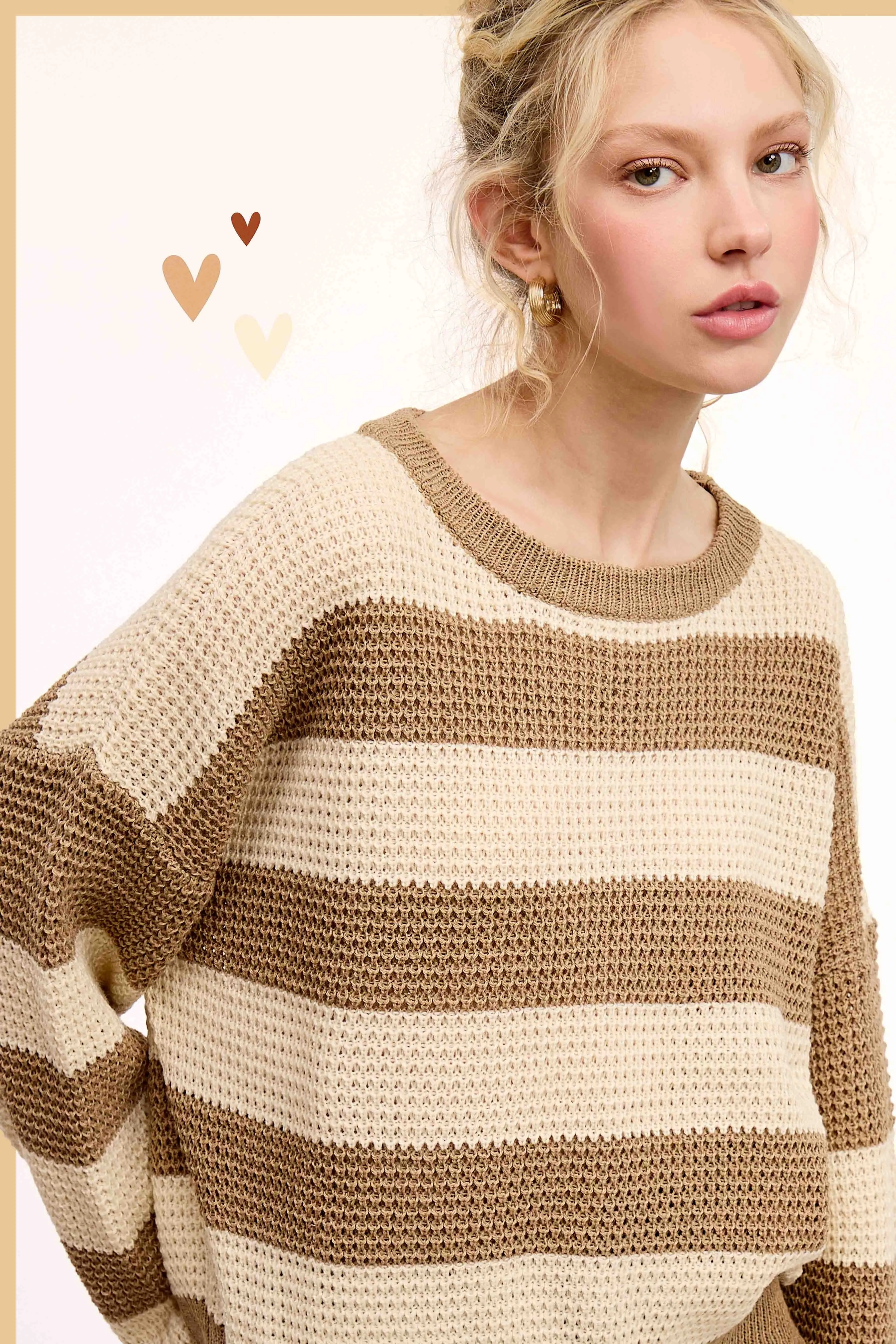 Super Soft Striped Round Neck Loose Fit Sweater sold by The Dogwood Boutique product image thumbnail 2