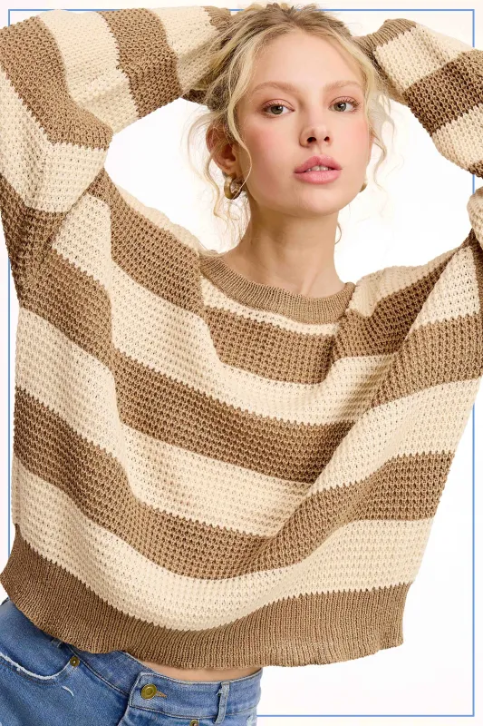 Super Soft Striped Round Neck Loose Fit Sweater sold by The Dogwood Boutique