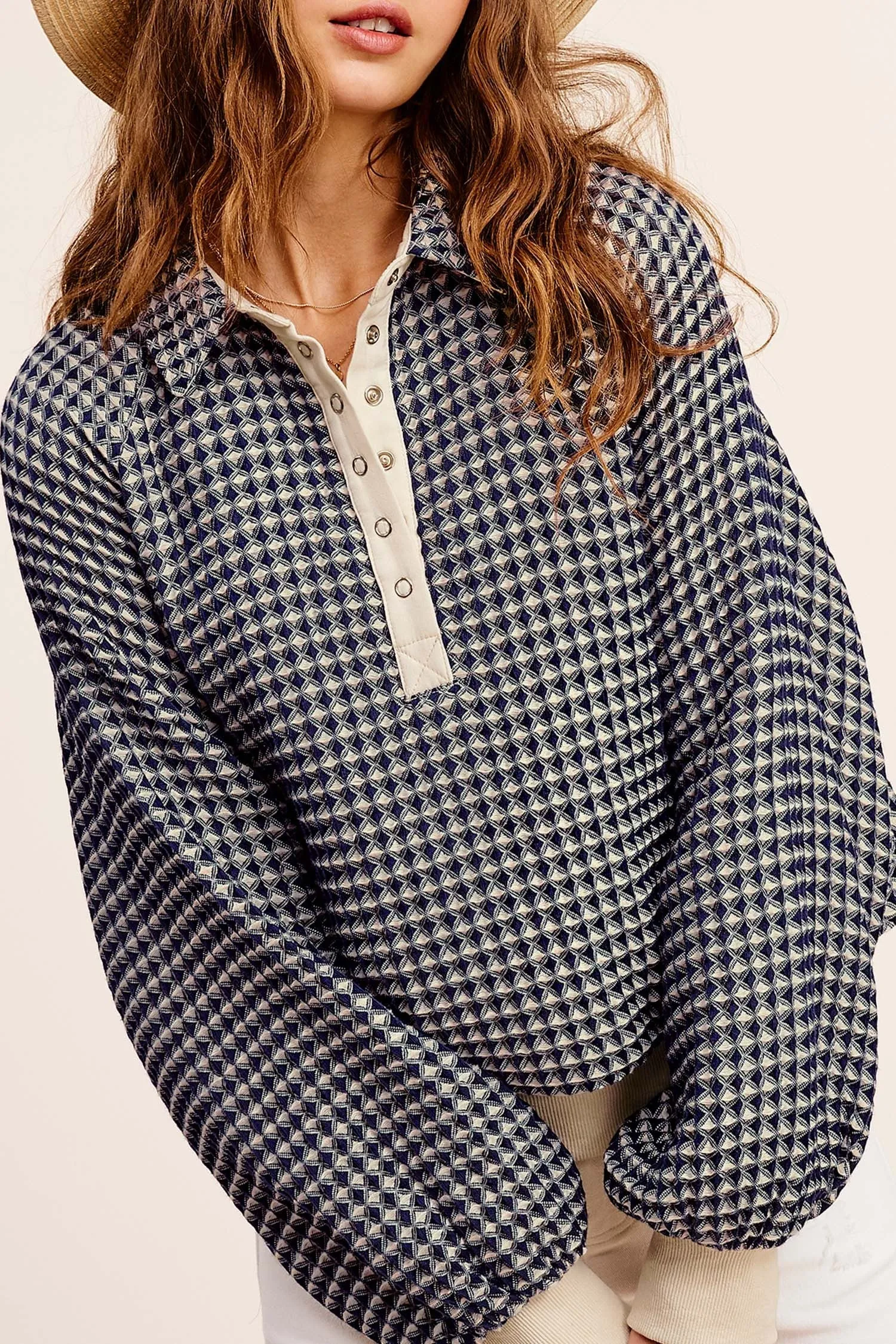 Oversized Two Tone Textured Long Sleeve Top sold by The Dogwood Boutique