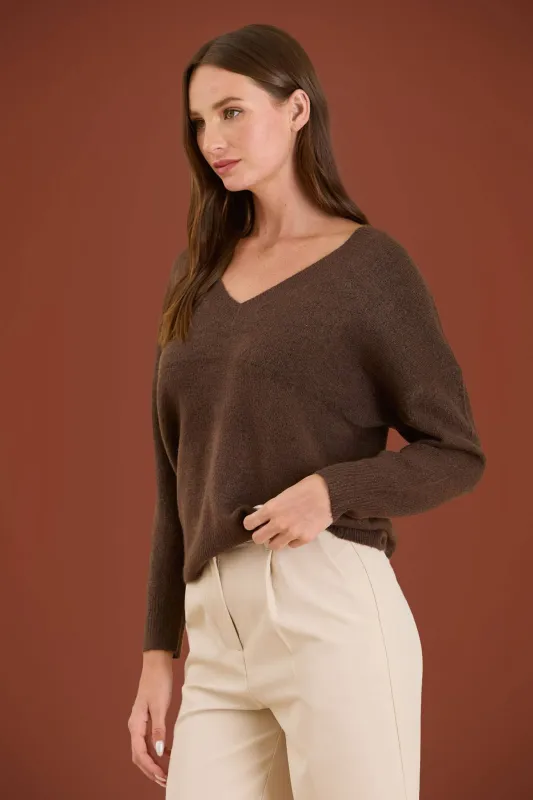 Solid V Neck Drop Shoulder Knit Sweater sold by The Dogwood Boutique