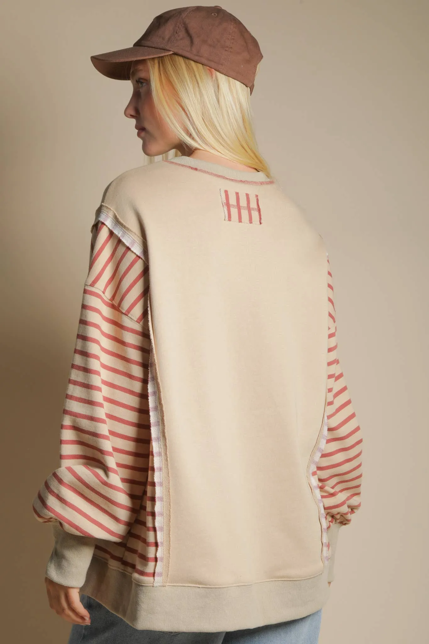 Beige Oversized Striped Casual Knit Top sold by The Dogwood Boutique product image thumbnail 3