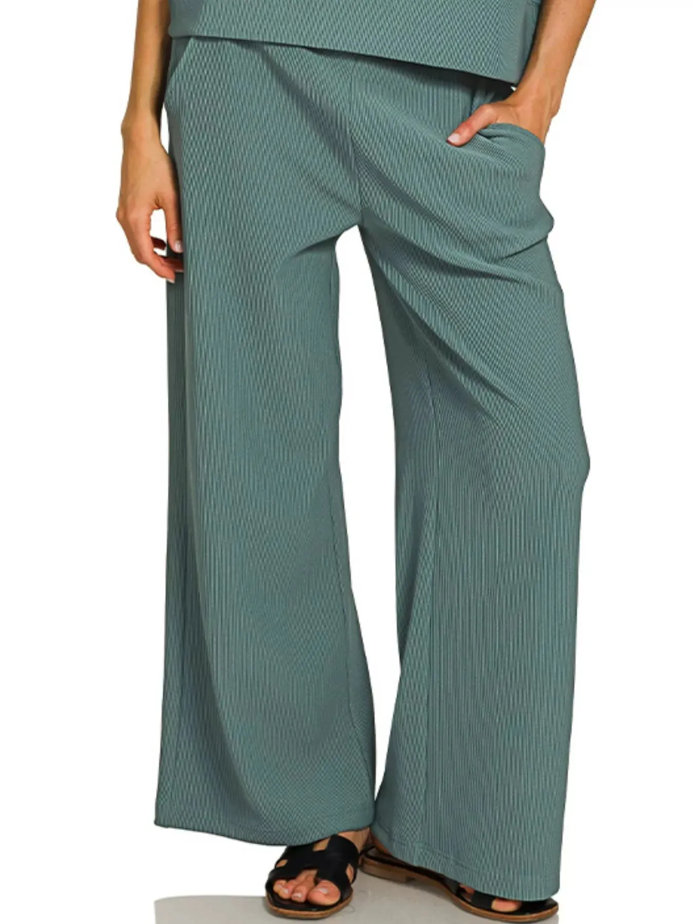 Zenana Ribbed Round Neck Tee & Pants Set sold by The Dogwood Boutique product image thumbnail 2