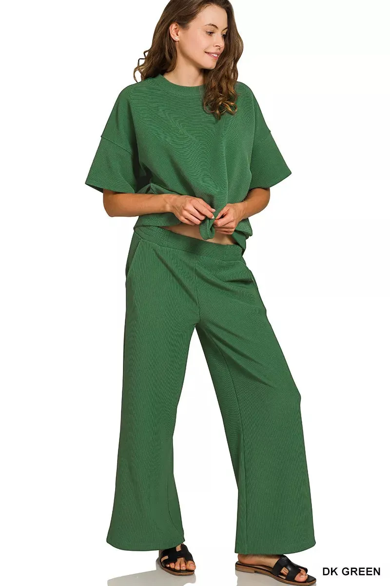 Zenana Ribbed Round Neck Tee & Pants Set sold by The Dogwood Boutique product image thumbnail 2