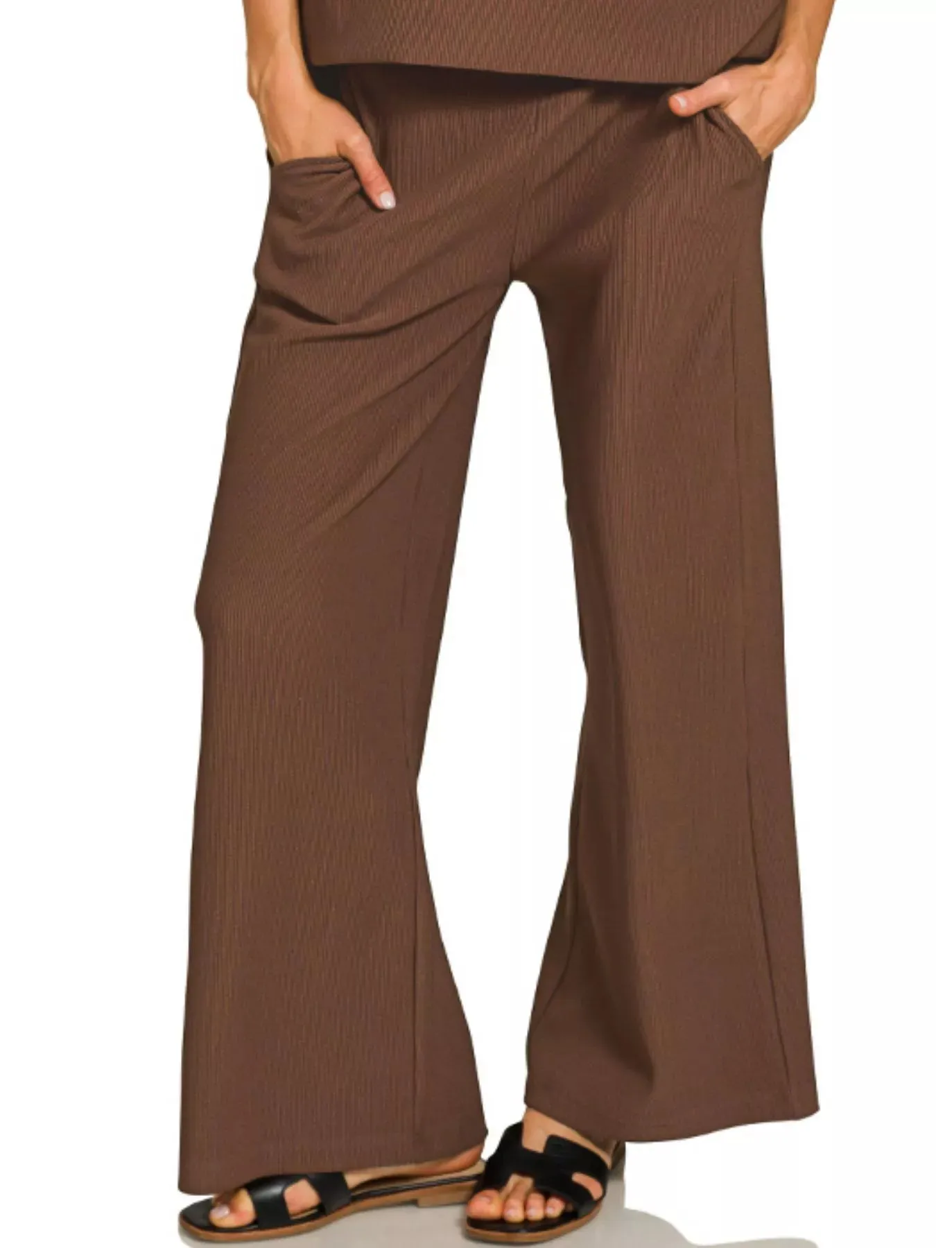 Zenana Ribbed Round Neck Tee & Pants Set sold by The Dogwood Boutique product image thumbnail 2